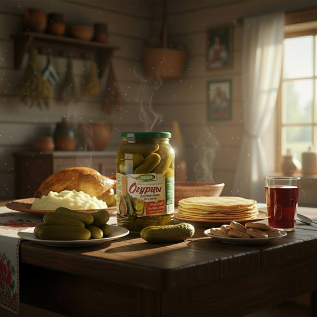 Spicy country-style pickled cucumbers, 880 g