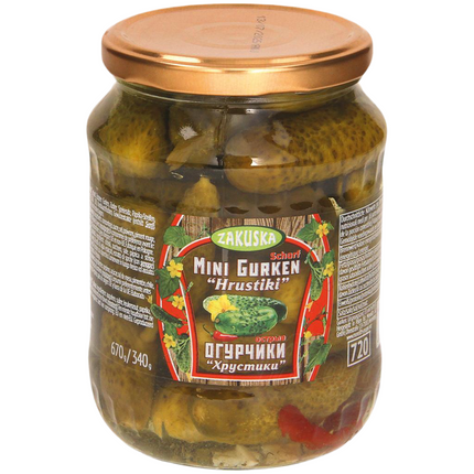 Spicy cucumbers "Khrustiki", 720 ml