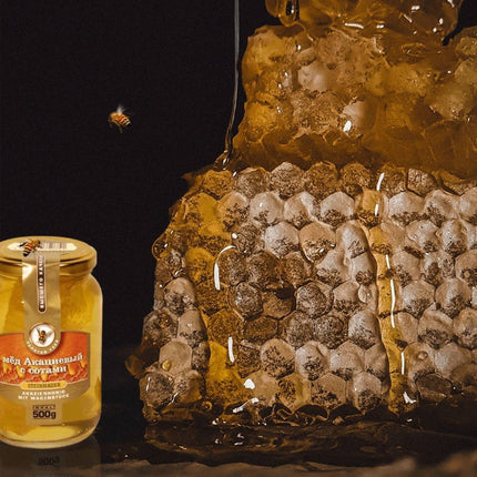 Miel d'acacia avec rayons de miel, 500g