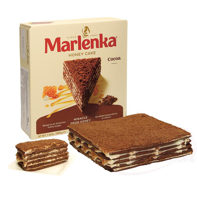 Cocoa cake "Marlenka" filled with 52% cream and 5% honey, frozen
