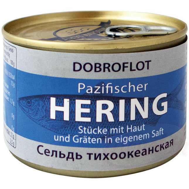 Pacific Herring - pieces with skin and bones in their own juice, 250g.