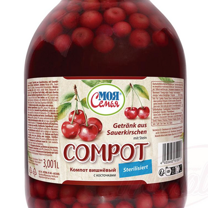 Sour Cherry fruit drink, with sour cherries with stones. Sterilized, 3L