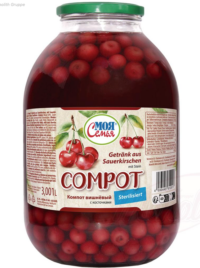 Sour Cherry fruit drink, with sour cherries with stones. Sterilized, 3L